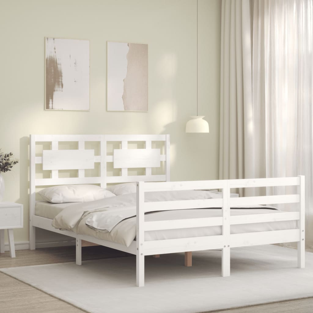 Estrutura de cama com cabeceira 140x190cm madeira maciça branco