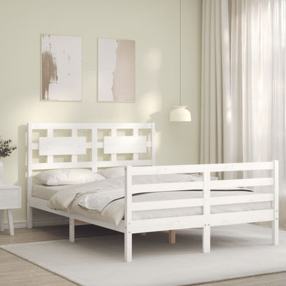 Estrutura de cama com cabeceira 140x190cm madeira maciça branco