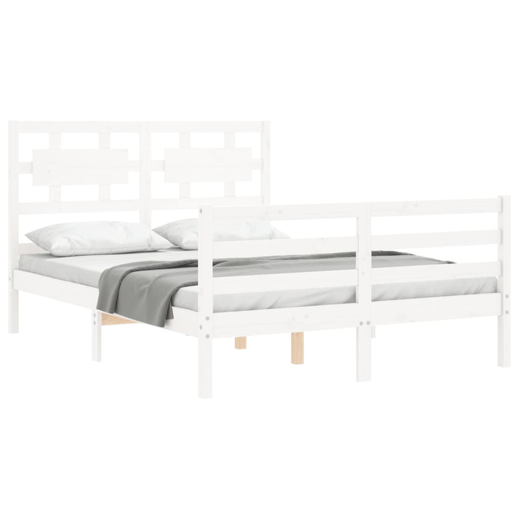 Estrutura de cama com cabeceira 140x190cm madeira maciça branco