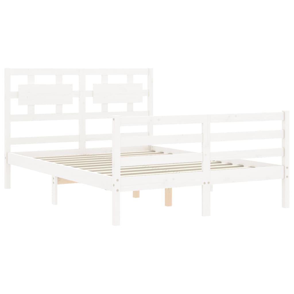 Estrutura de cama com cabeceira 140x190cm madeira maciça branco