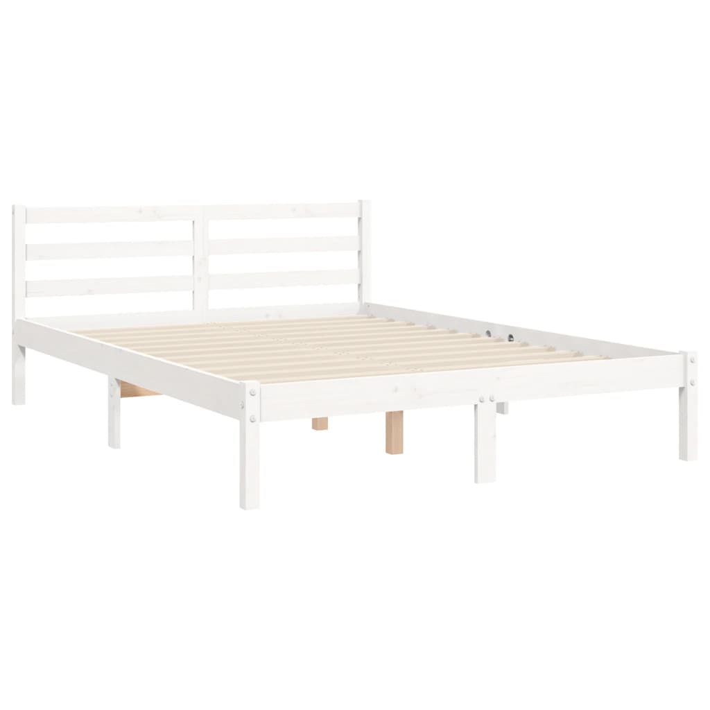 Estrutura de cama com cabeceira 140x190cm madeira maciça branco