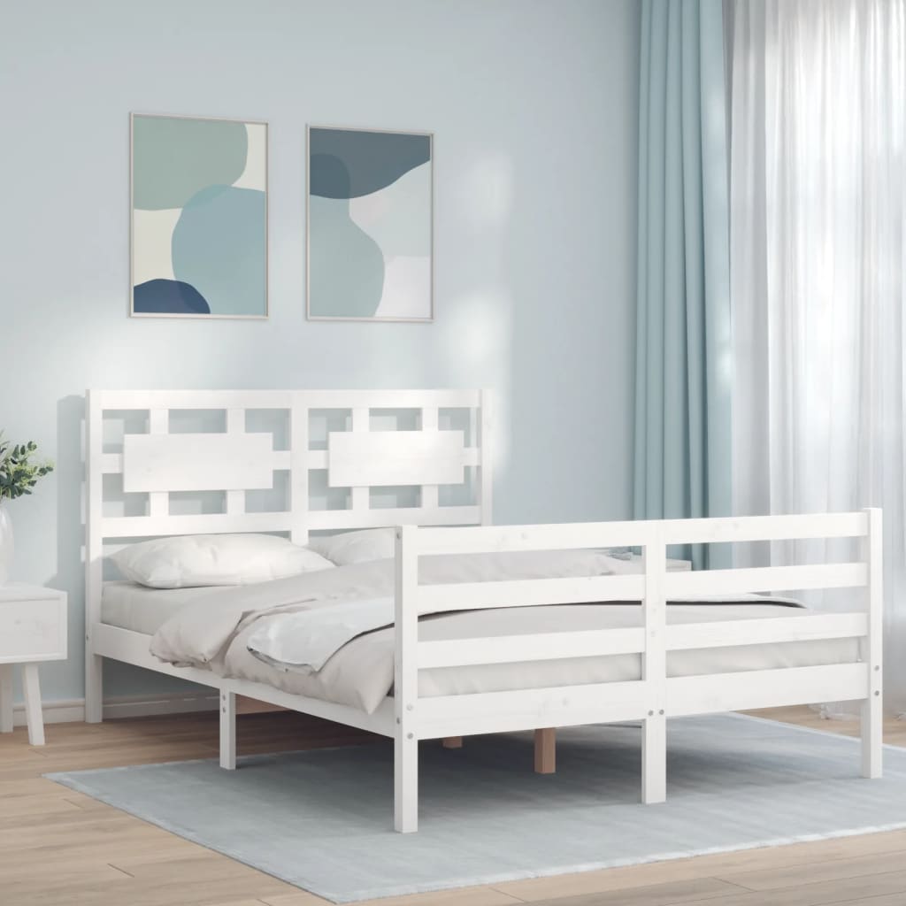 Estrutura de cama com cabeceira 140x190cm madeira maciça branco