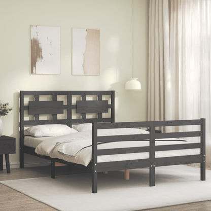 Estrutura de cama com cabeceira 140x190 cm madeira maciça cinza