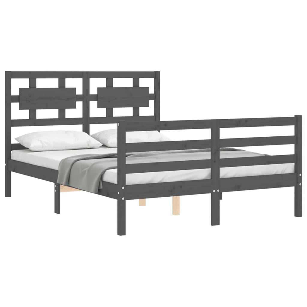 Estrutura de cama com cabeceira 140x190 cm madeira maciça cinza