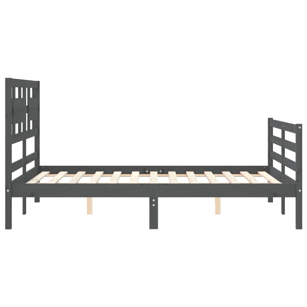 Estrutura de cama com cabeceira 140x190 cm madeira maciça cinza