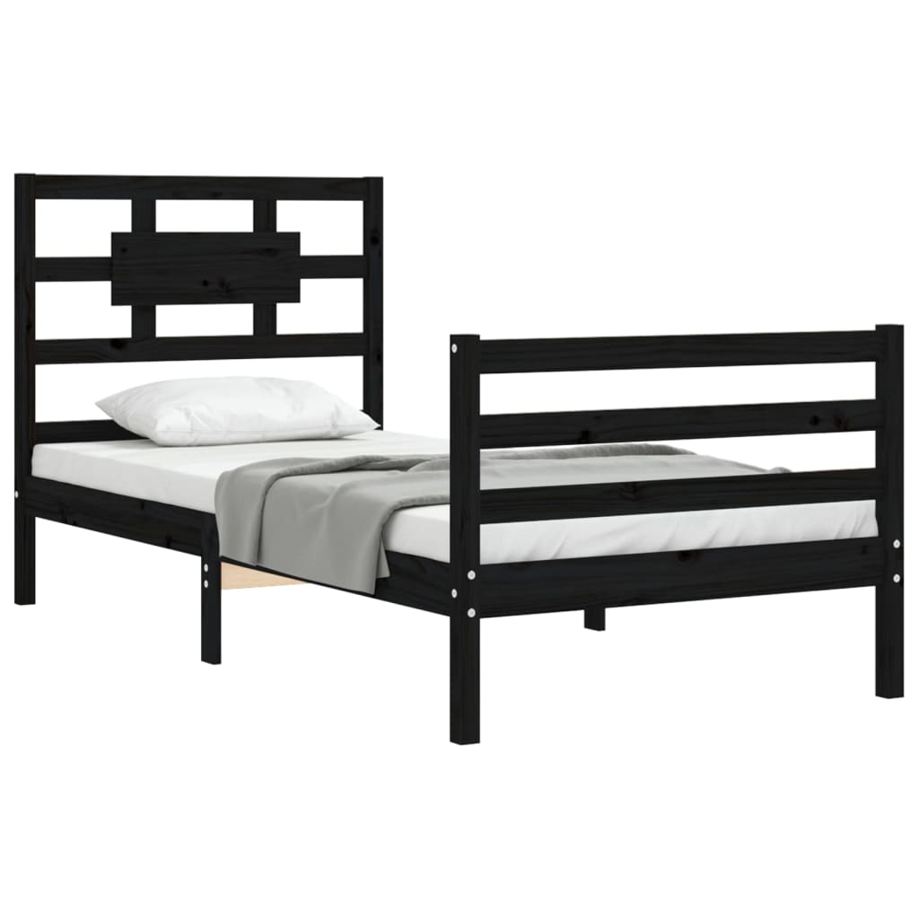 Estrutura de cama com cabeceira 90x200 cm madeira maciça preto