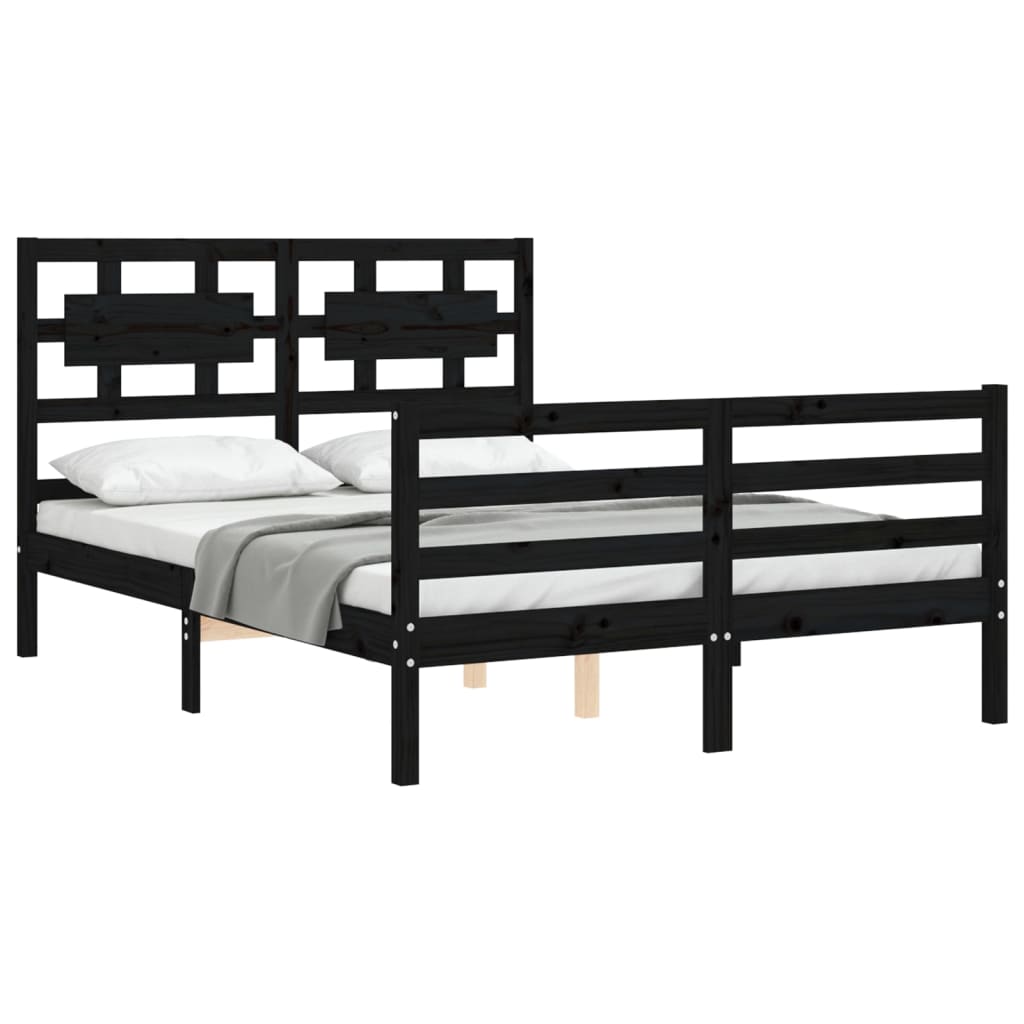 Estrutura de cama com cabeceira 120x200cm madeira maciçao preto