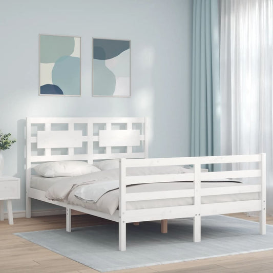 Estrutura de cama com cabeceira 140x200cm madeira maciça branco