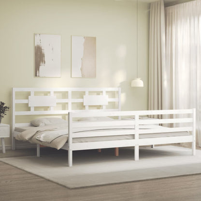 Estrutura de cama com cabeceira 200x200cm madeira maciça branco