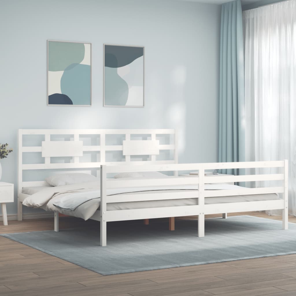 Estrutura de cama com cabeceira 200x200cm madeira maciça branco