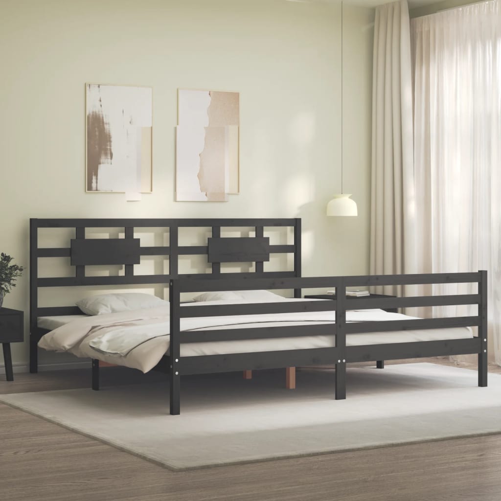 Estrutura de cama com cabeceira 200x200 cm madeira maciça cinza