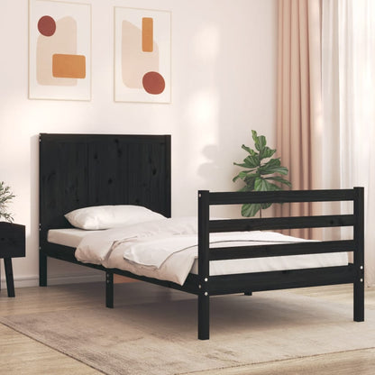 Estrutura de cama com cabeceira 90x200 cm madeira maciça preto