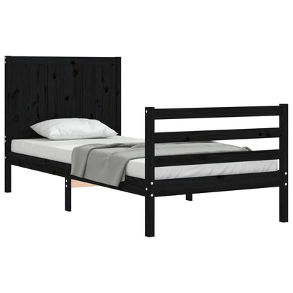 Estrutura de cama com cabeceira 90x200 cm madeira maciça preto