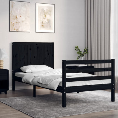 Estrutura de cama com cabeceira 90x200 cm madeira maciça preto