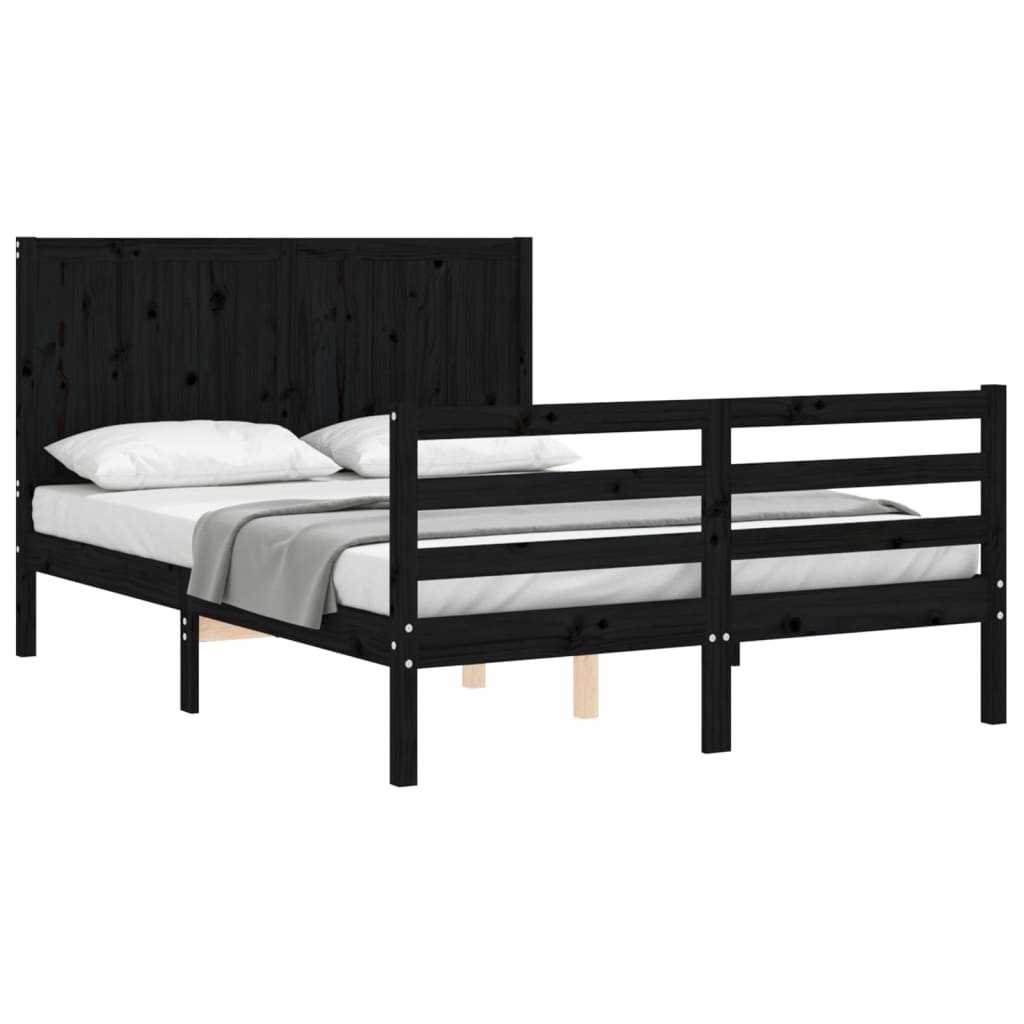 Estrutura de cama com cabeceira 140x200 cm madeira maciça preto