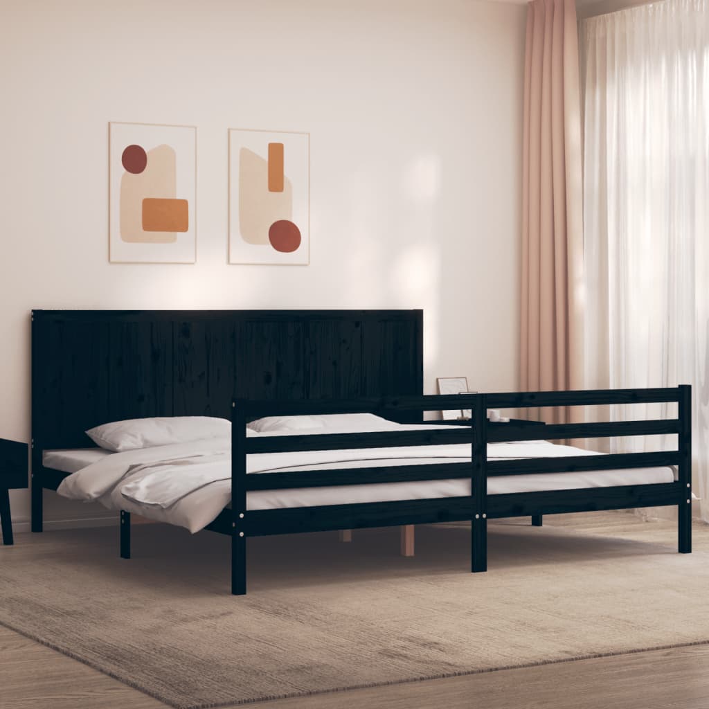 Estrutura de cama com cabeceira 200x200 cm madeira maciça preto