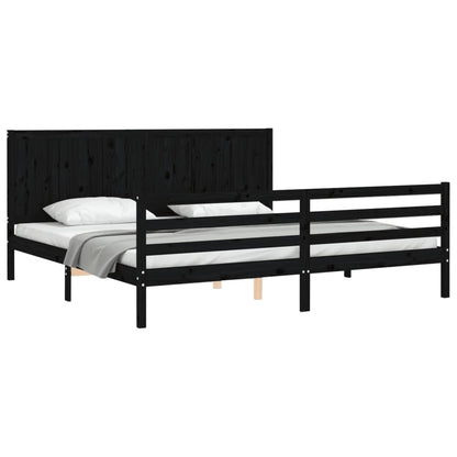 Estrutura de cama com cabeceira 200x200 cm madeira maciça preto