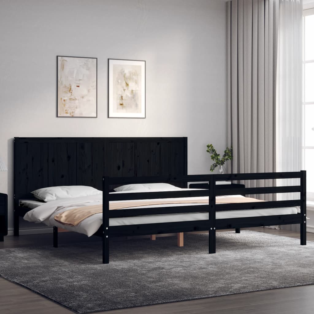 Estrutura de cama com cabeceira 200x200 cm madeira maciça preto