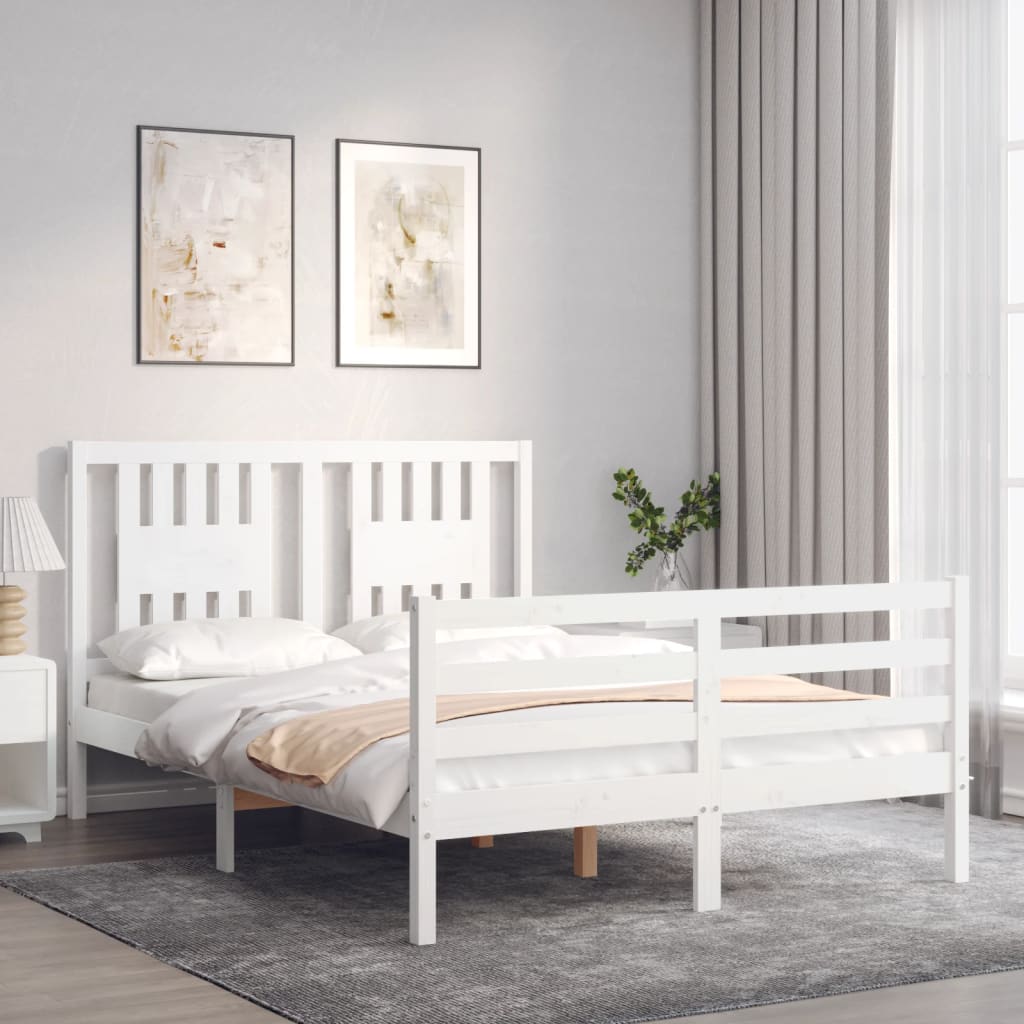 Estrutura de cama com cabeceira 140x190cm madeira maciça branco