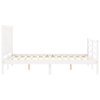 Estrutura de cama com cabeceira 140x190cm madeira maciça branco