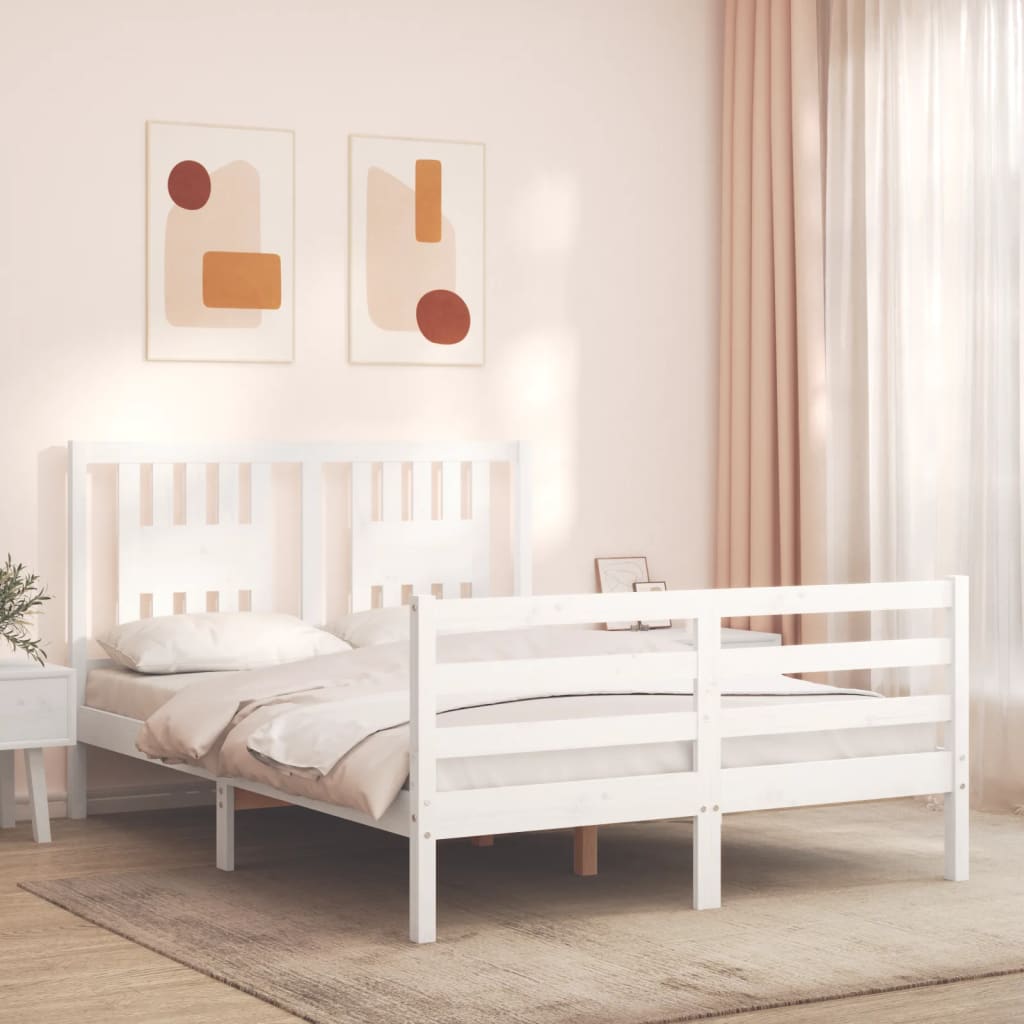 Estrutura de cama com cabeceira 140x190cm madeira maciça branco