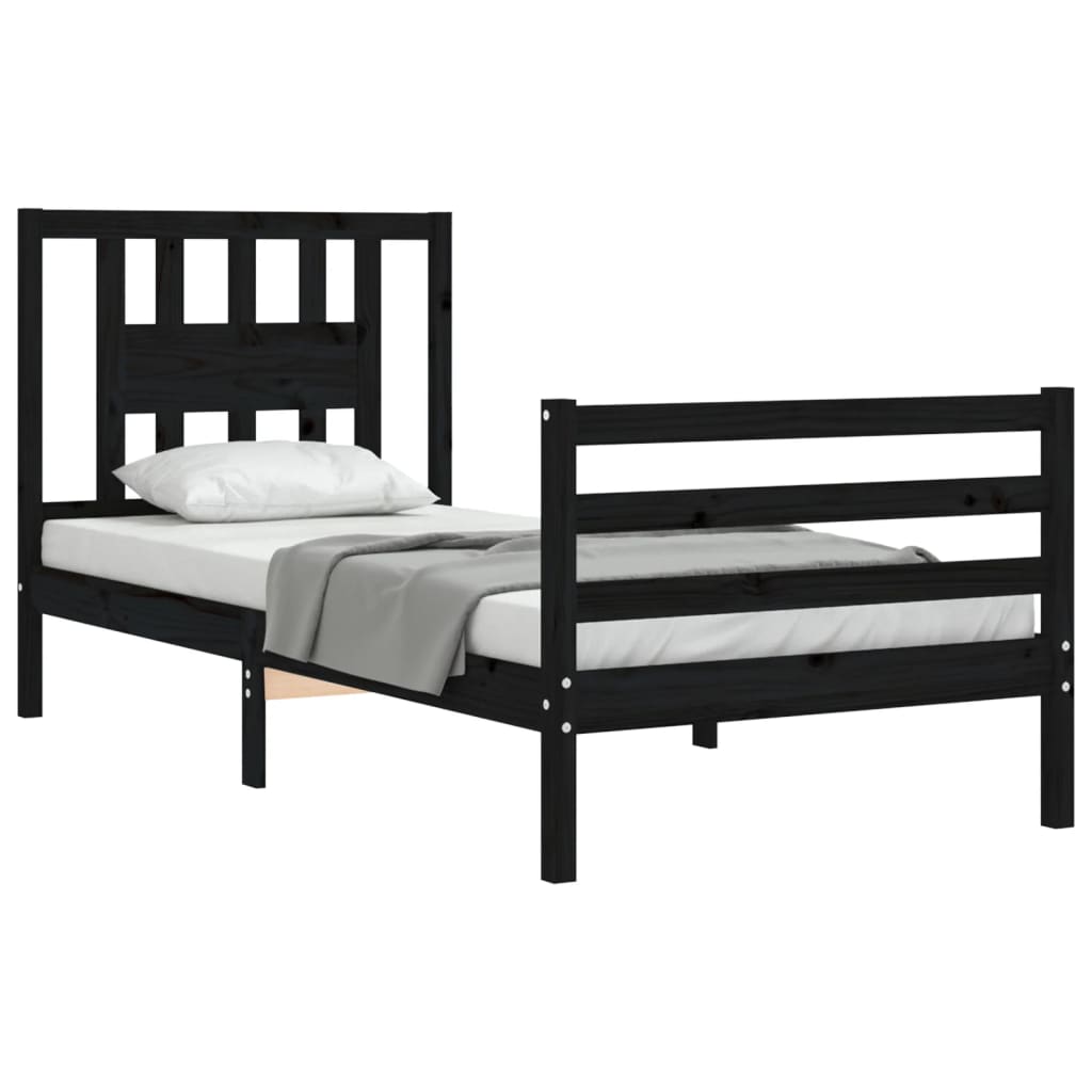 Estrutura de cama com cabeceira 100x200 cm madeira maciça preto