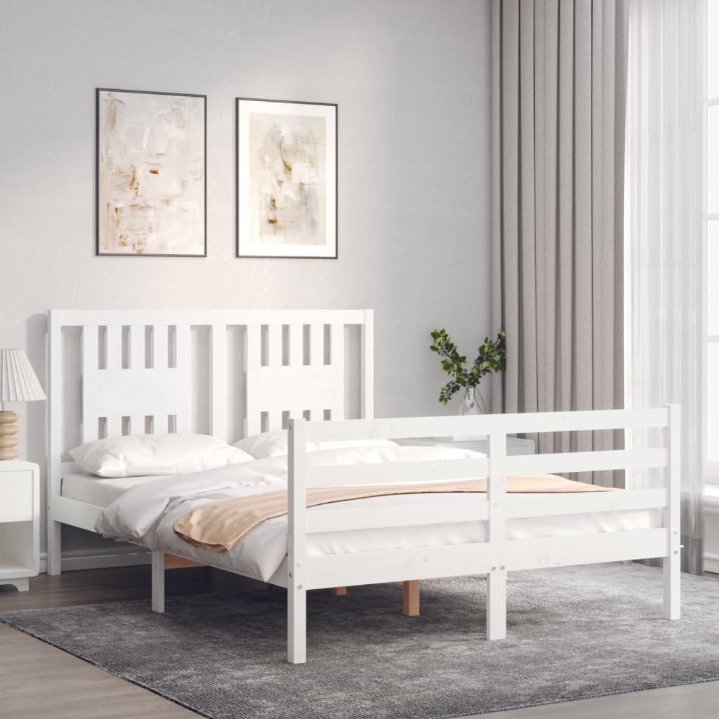 Estrutura de cama com cabeceira 140x200cm madeira maciça branco