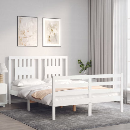 Estrutura de cama com cabeceira 140x200cm madeira maciça branco