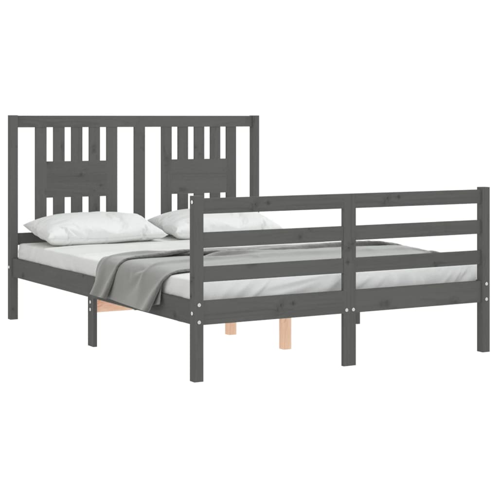 Estrutura de cama com cabeceira 140x200 cm madeira maciça cinza