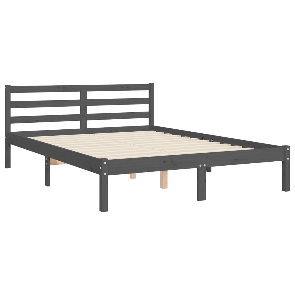 Estrutura de cama com cabeceira 140x200 cm madeira maciça cinza