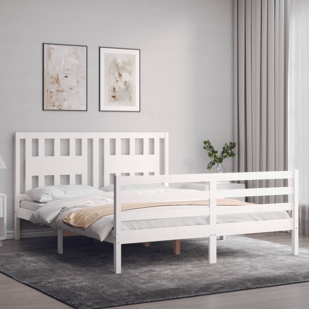 Estrutura de cama King Size com cabeceira madeira maciça branco