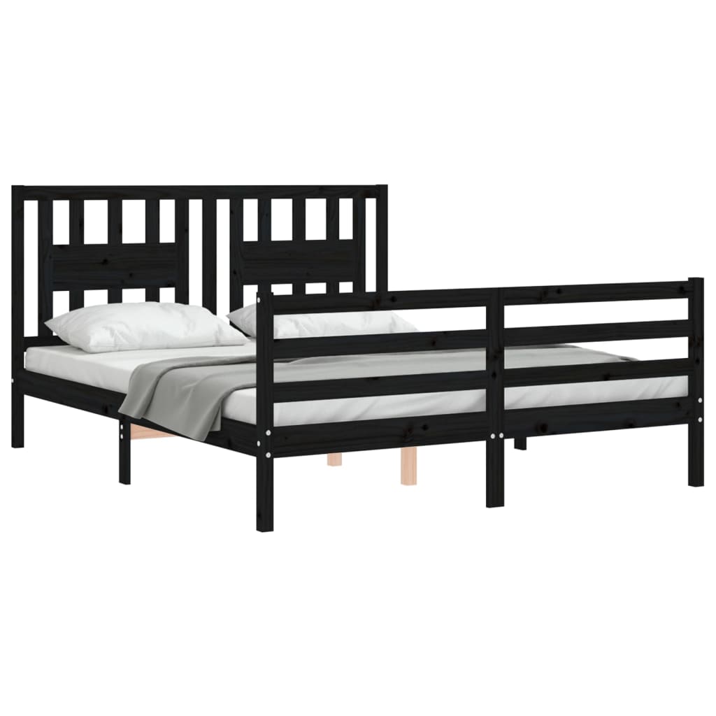 Estrutura de cama com cabeceira 160x200 cm madeira maciça preto