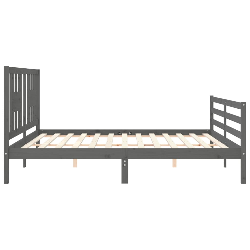 Estrutura de cama com cabeceira 200x200 cm madeira maciça cinza