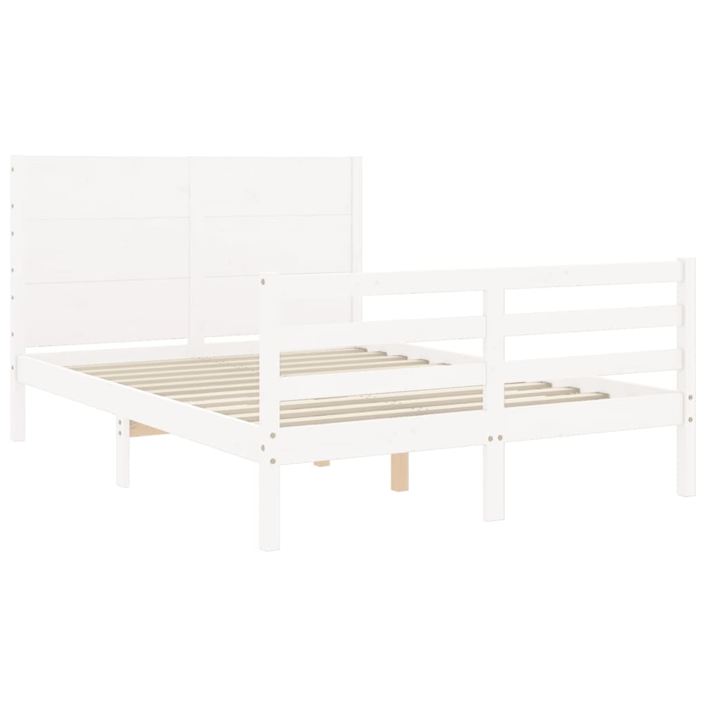 Estrutura de cama com cabeceira 140x190cm madeira maciça branco