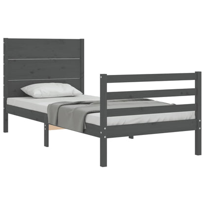 Estrutura de cama com cabeceira 90x200 cm madeira maciça cinza