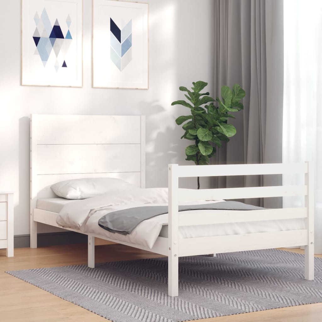 Estrutura de cama com cabeceira 100x200cm madeira maciça branco