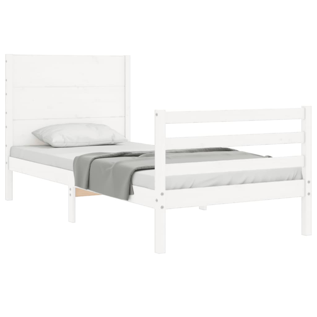 Estrutura de cama com cabeceira 100x200cm madeira maciça branco