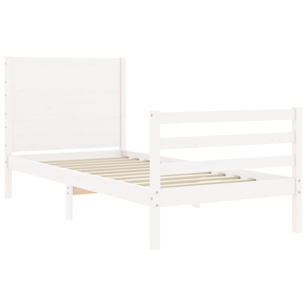 Estrutura de cama com cabeceira 100x200cm madeira maciça branco