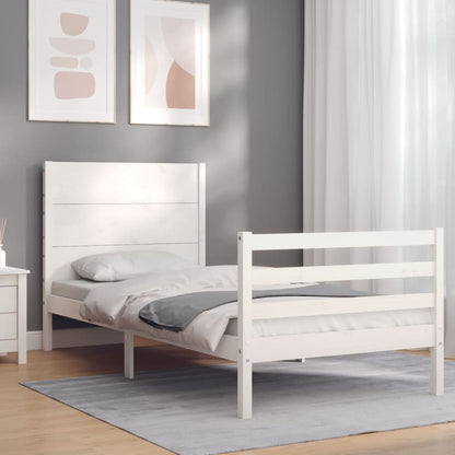 Estrutura de cama com cabeceira 100x200cm madeira maciça branco