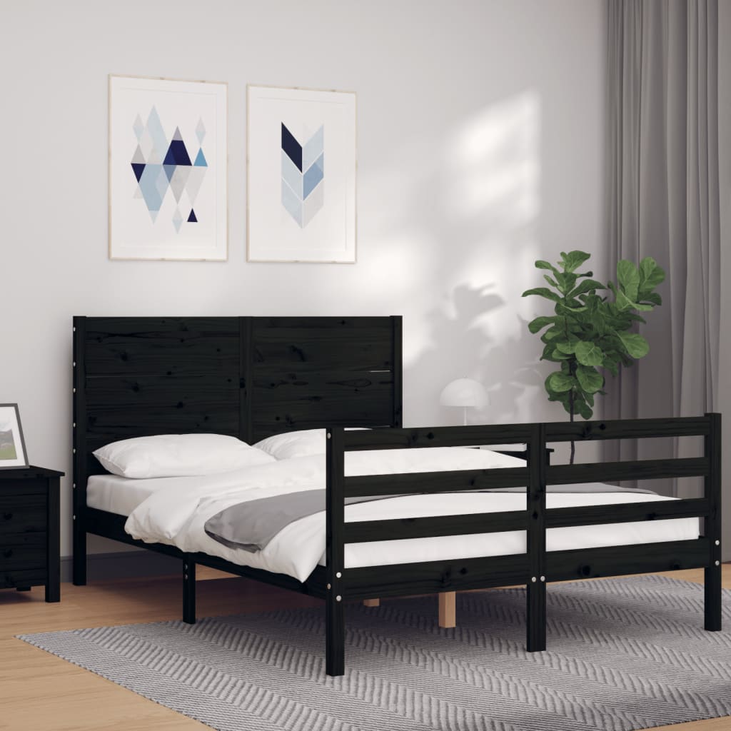 Estrutura de cama com cabeceira 140x200 cm madeira maciça preto