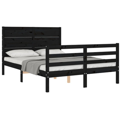 Estrutura de cama com cabeceira 140x200 cm madeira maciça preto