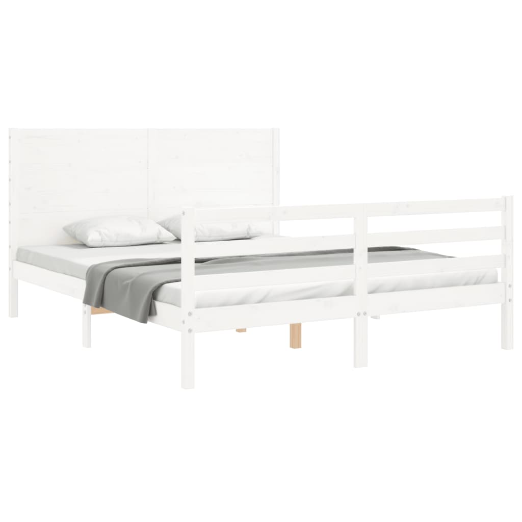 Estrutura de cama King Size com cabeceira madeira maciça branco