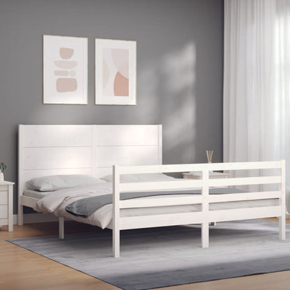 Estrutura de cama King Size com cabeceira madeira maciça branco