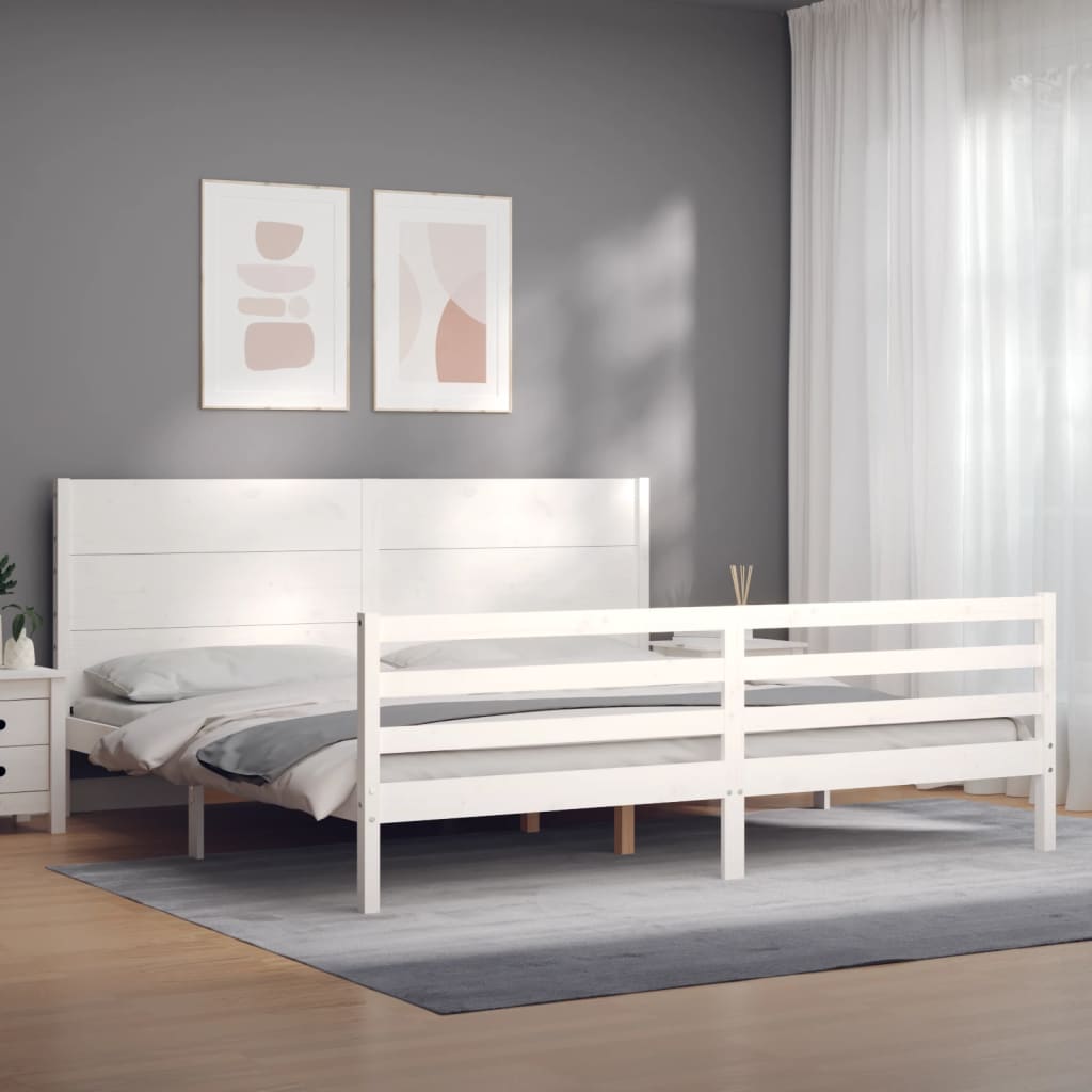 Estrutura de cama com cabeceira 200x200cm madeira maciça branco