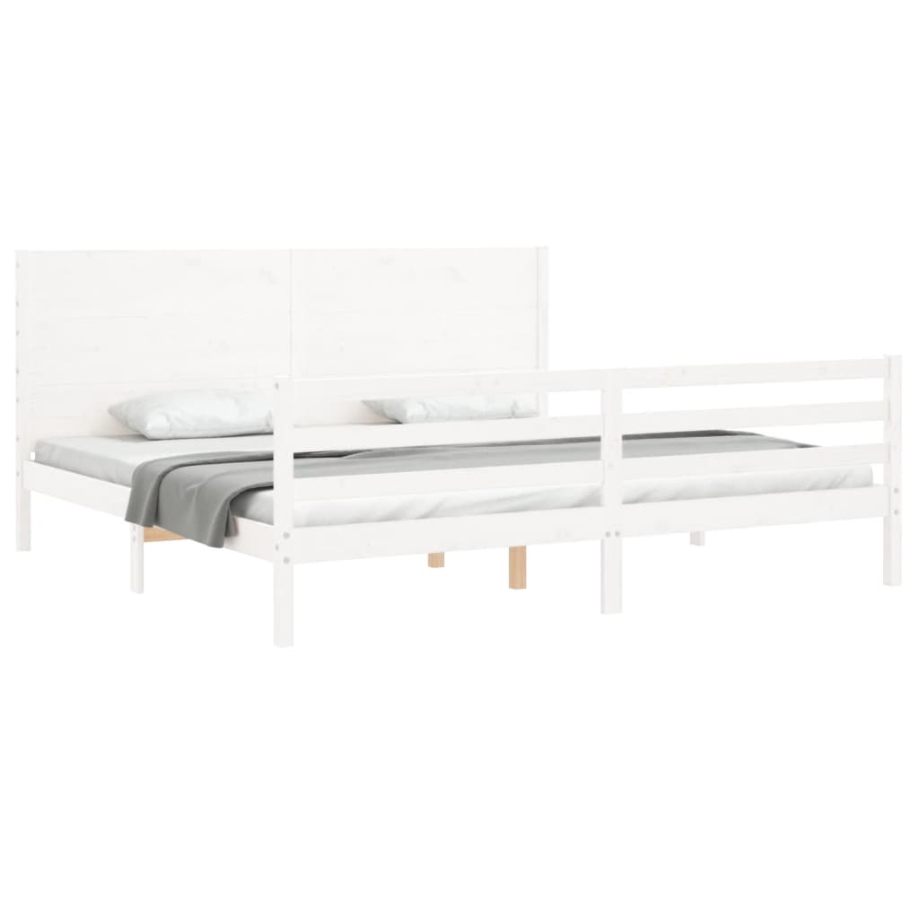 Estrutura de cama com cabeceira 200x200cm madeira maciça branco