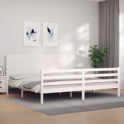 Estrutura de cama com cabeceira 200x200cm madeira maciça branco