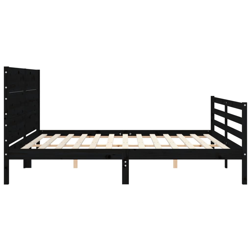 Estrutura de cama com cabeceira 200x200 cm madeira maciça preto