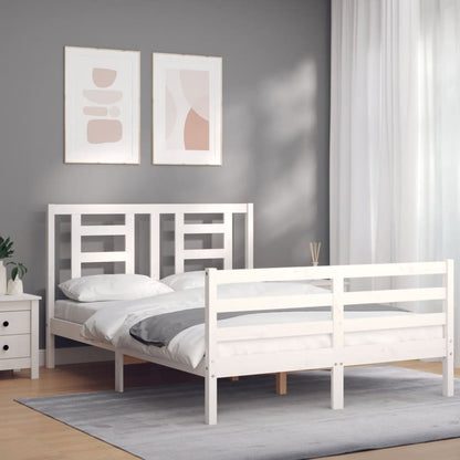 Estrutura de cama com cabeceira 140x190cm madeira maciça branco