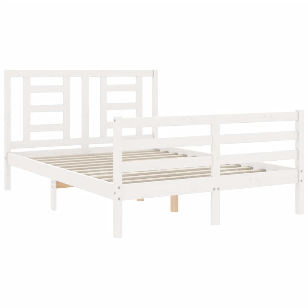 Estrutura de cama com cabeceira 140x190cm madeira maciça branco