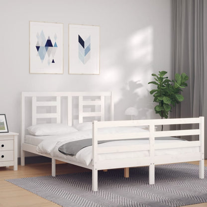 Estrutura de cama com cabeceira 140x190cm madeira maciça branco